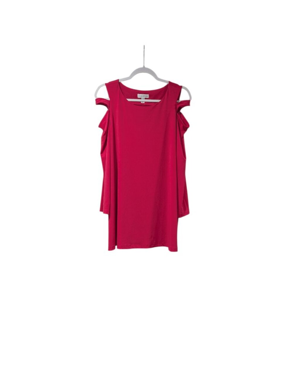 Susan Graver Pink Cutout Long Sleeve Round Neck Side Slit Minimalist Blouse 1X